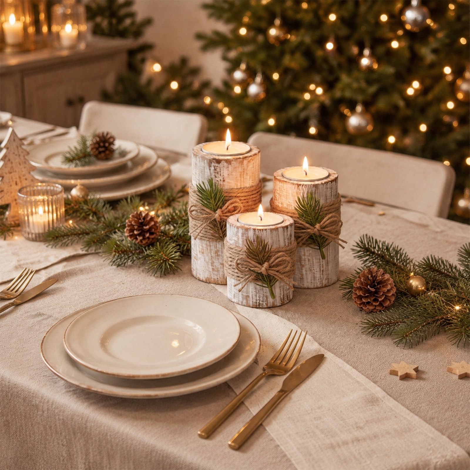 AceOrbit Portavelas de madera de pino rústico para decoración de mesa de granja, decoración rústica de invierno para cocina, comedor, oficina en casa