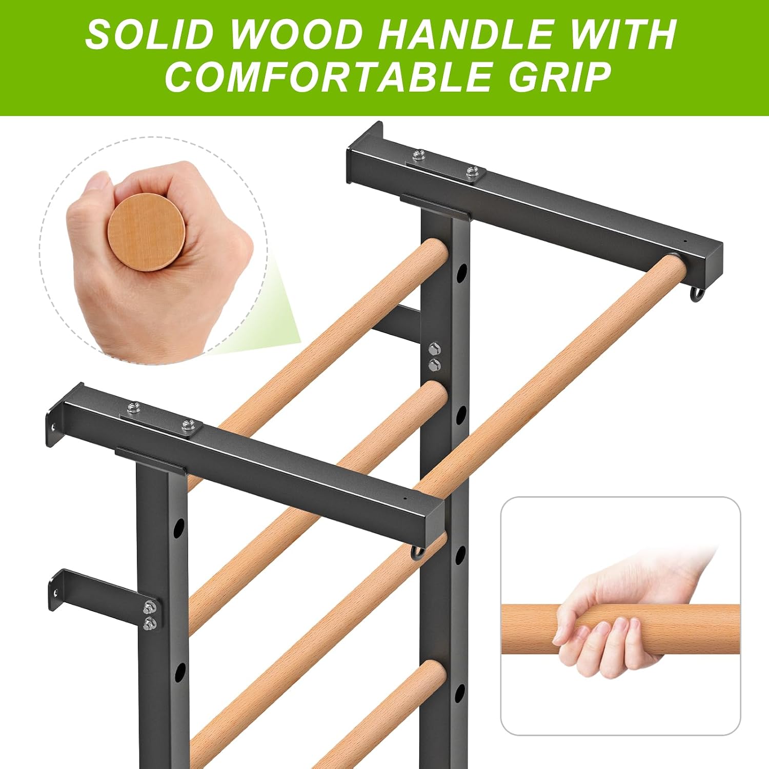 Swedish Stall Bars 2"x2" with 1" Holes, Wall Mounted Wood Gym Ladder for Suspension Training, Home Gym, Calisthenics, Physical Therapy, School & Clinic