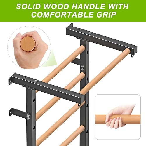 Miniatura 6 de Swedish Stall Bars 2"x2" with 1" Holes, Wall Mounted Wood Gym Ladder for Suspension Training, Home Gym, Calisthenics, Physical Therapy, School &