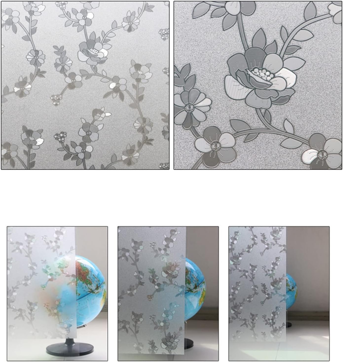 Frosted Glass Window Film, Window Privacy Film, Static Cling Removable UV Blocking Opaque Window Stickers for Home Decor, Non Adhesive, Winter Jasmine, 29.2x156