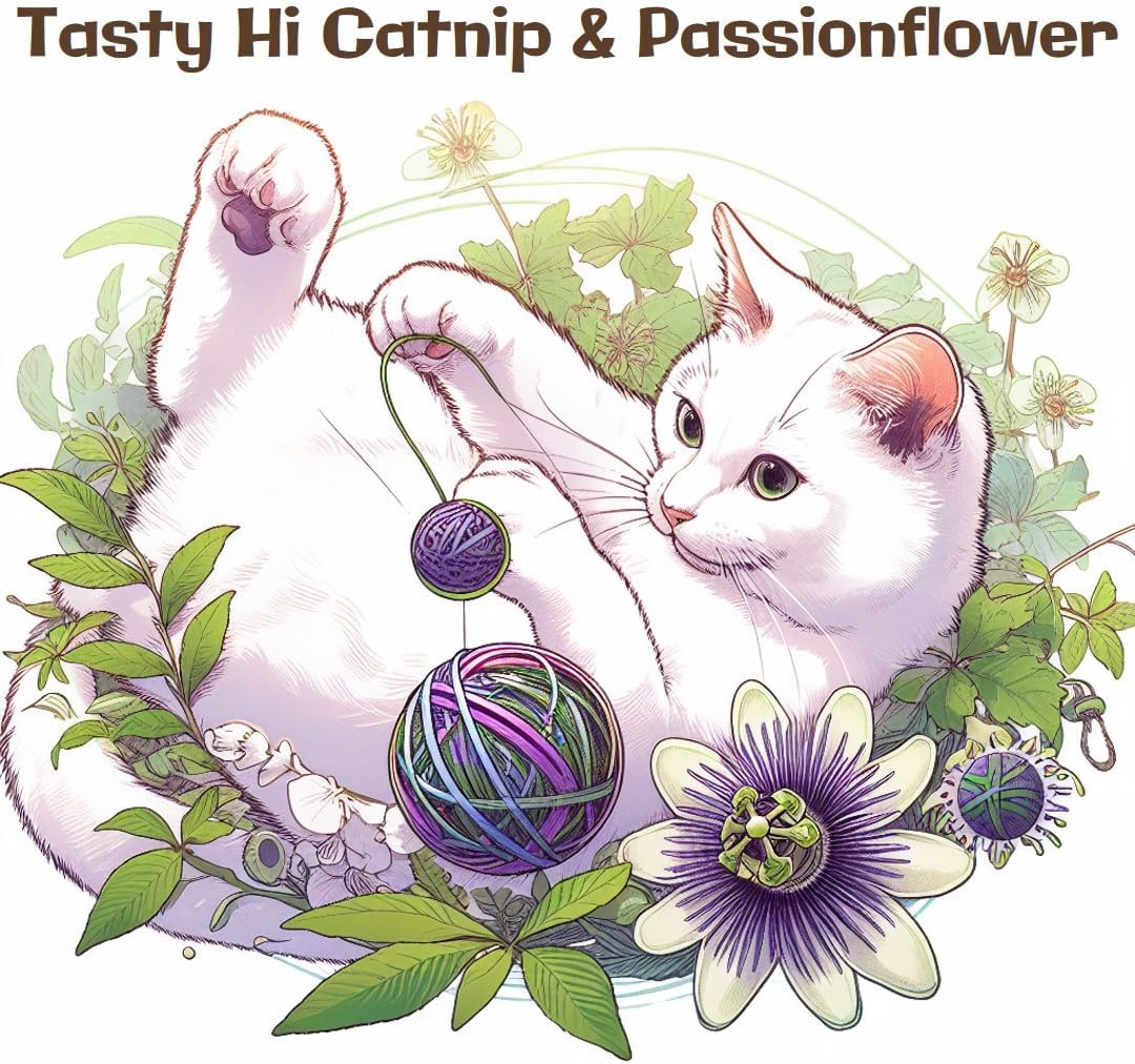 (Free Toy Included) Very Strong Cat Nip - Tasty Hi Catnip with Passion Flower & Silvervine Cat Treat (1.25 oz)