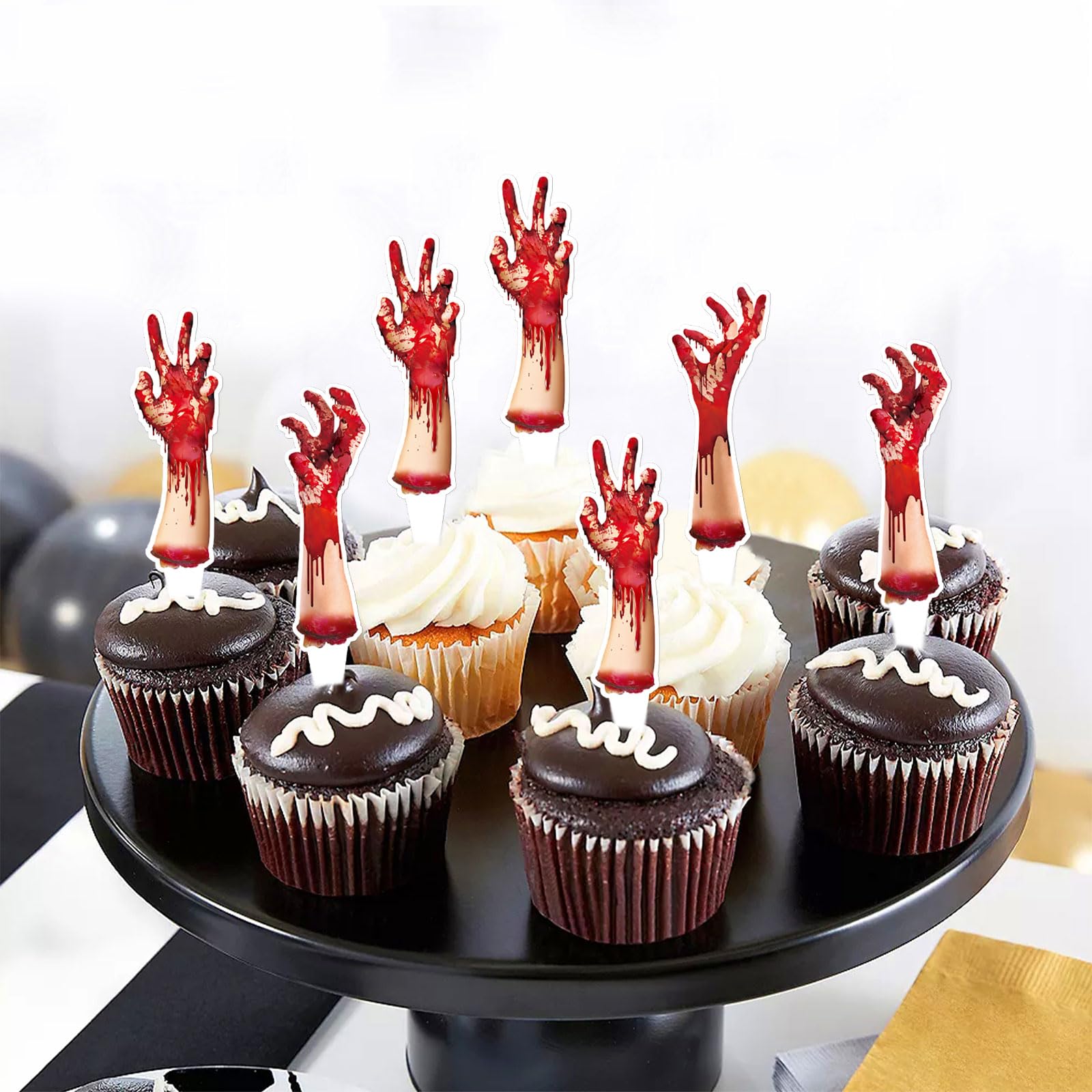 Cyodoos 24Pcs Halloween Cupcake Toppers Cake Decorations Zombie Hand Cupcake Toppers Horror Themed Halloween Decorations Halloween Baby Shower Decor Halloween Gender Reveal Decorations