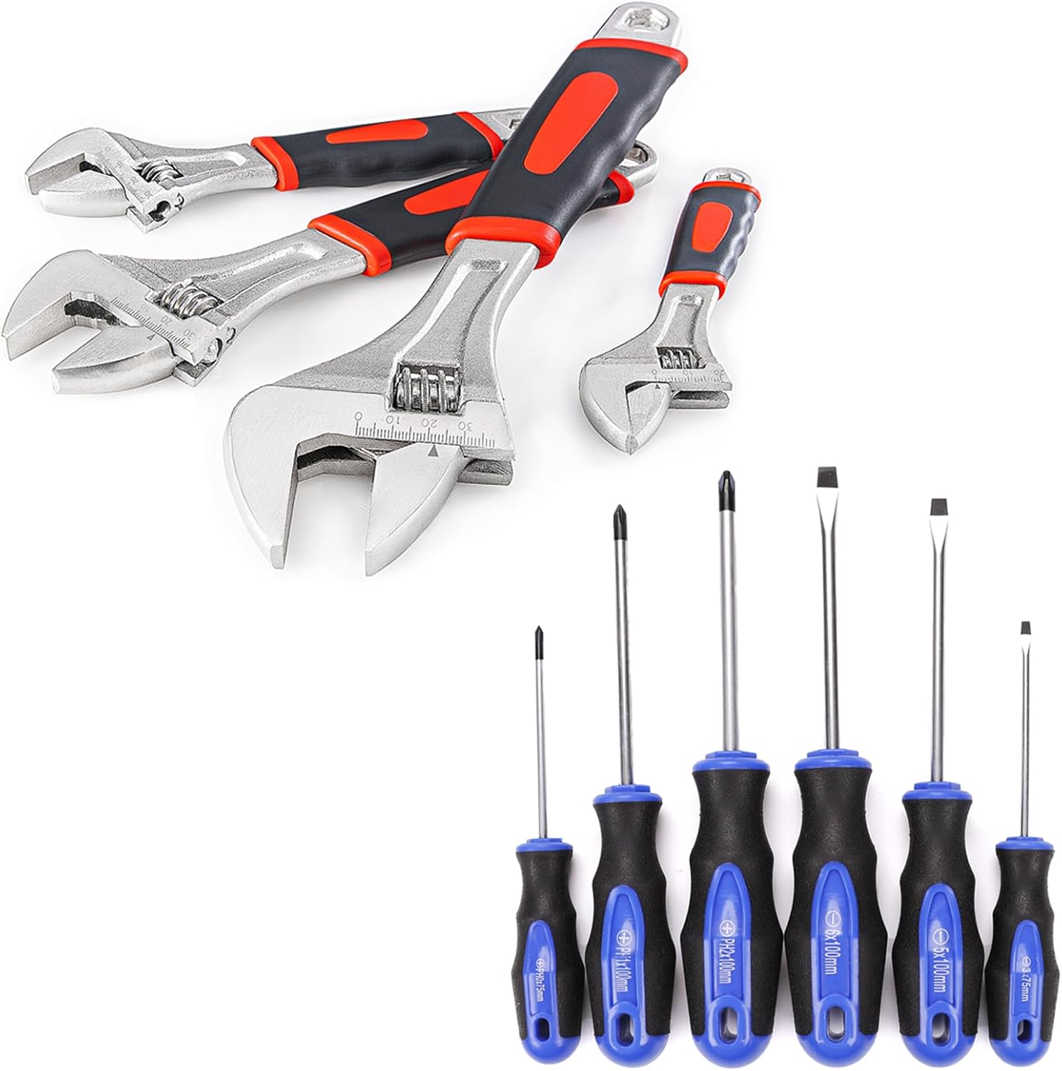 Navegando Adjustable Wrench & Magnetic Screwdriver Bundle: Cr-V & Carbon Steel Tools for Home, Auto, DIY