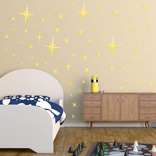 Miniatura 4 de 82 calcomanías de espejo acrílico 3D con estrella de espejo de pared, removibles, sala de estar, dormitorio de niñas, decoración de pared,