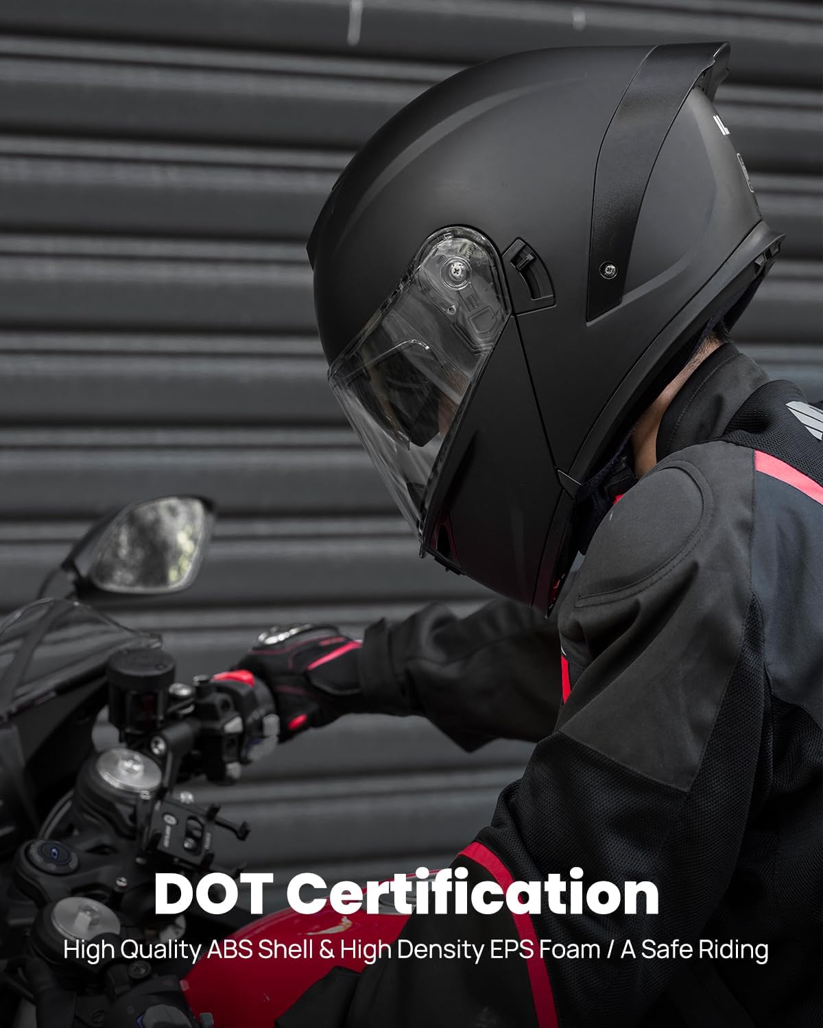 ILM Motorcycle Helmets Modular Full Face Moped Helmet Flip up Dual Visor for Adult DOT WS202 (Matte Black, Medium) - Image 7