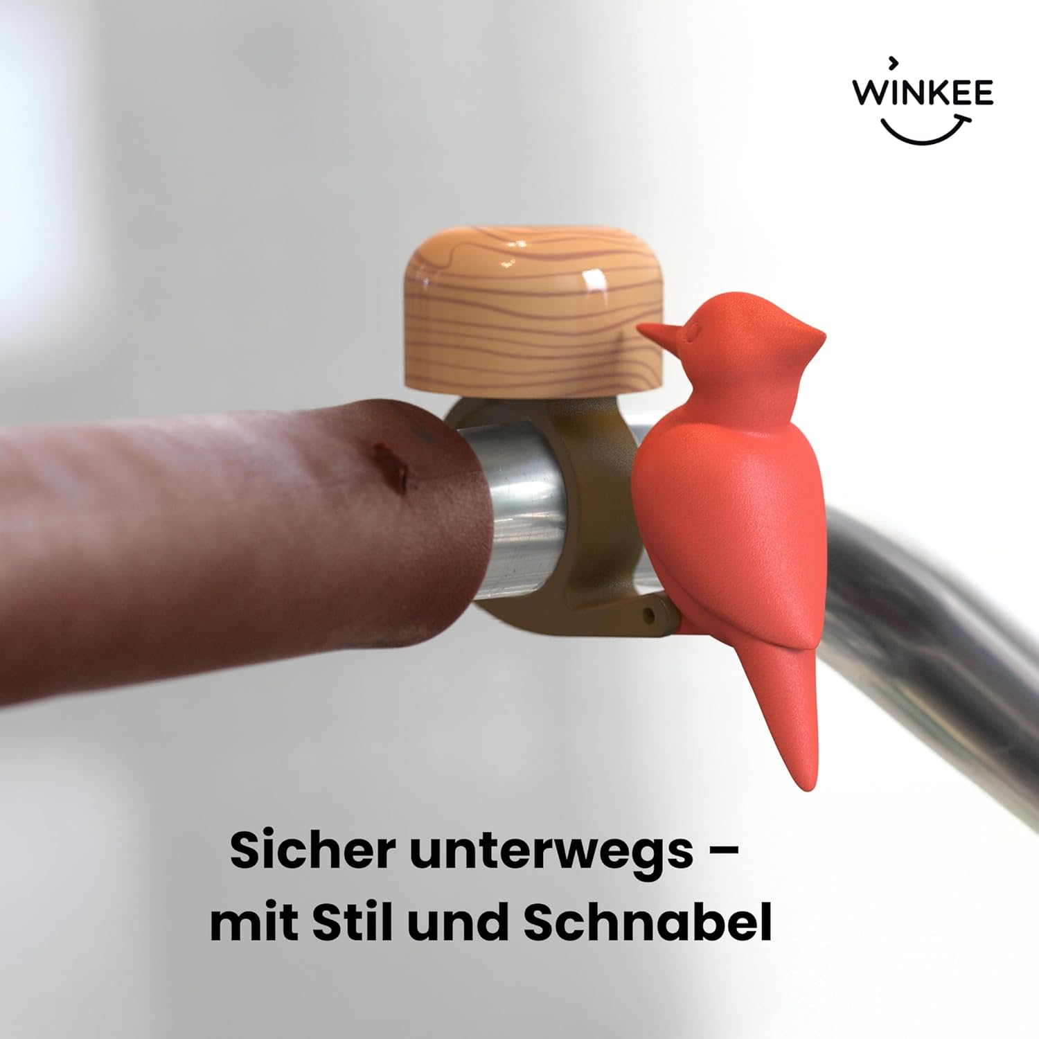 Winkee - Bird Bicycle Bell - Small, Funny, MTB, E-Bike, Children's & Road Bike - Metal, Handlebar Mount, Brown