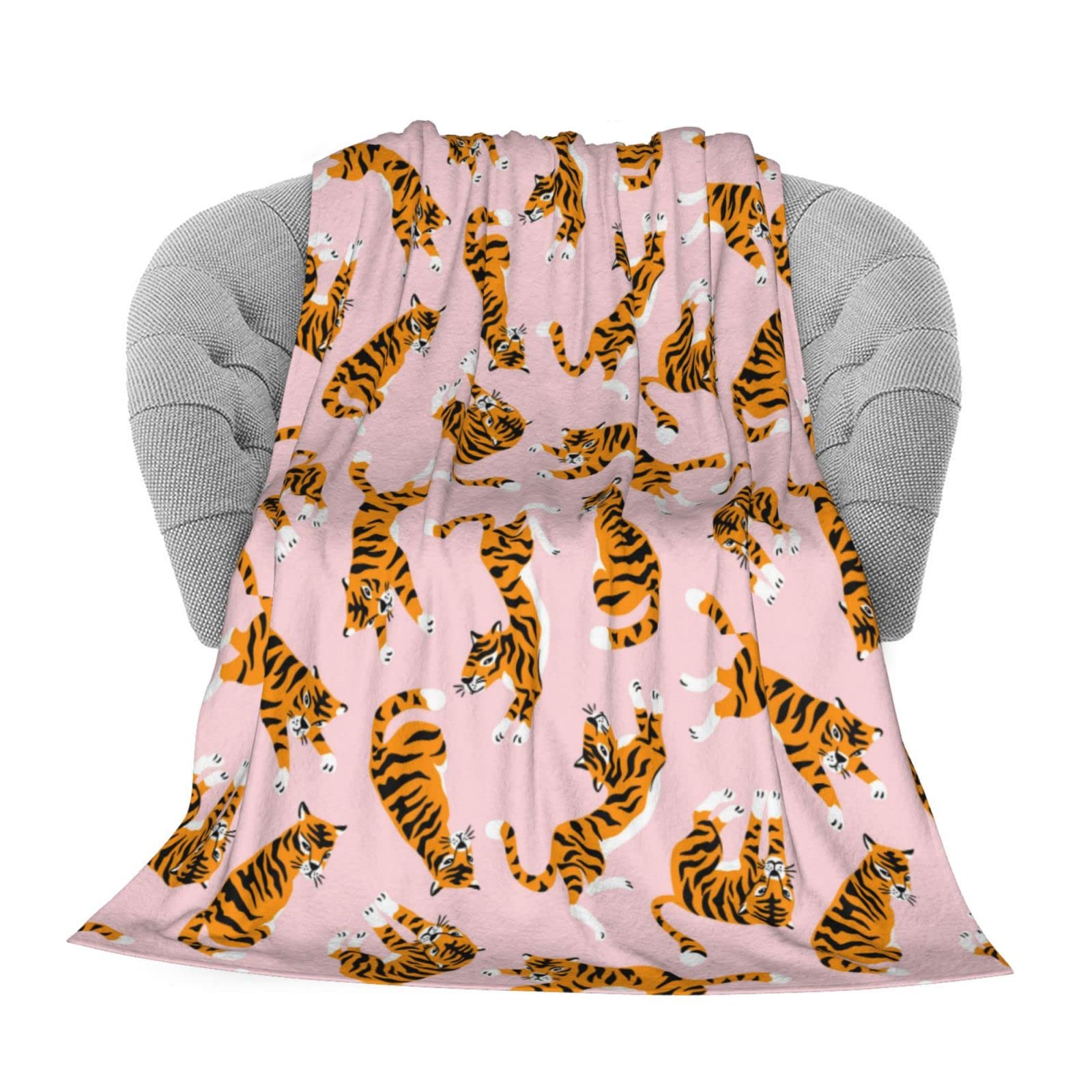 PrelerDIY Tiger Pink Throw Blanket for Couch - 60