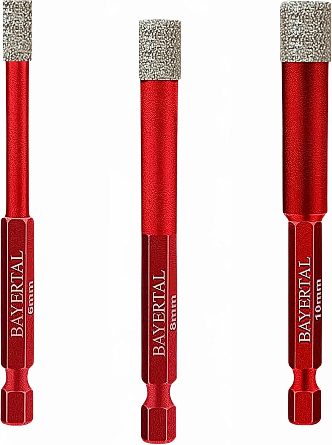 Tile Drill Bit Set 3 Pieces 6 8 10 mm Hexagonal E6.3 Premium - Diamond Drill Bit for Hard Tiles and Porcelain Stoneware - Exclusive Premium Industrial Quality for Professional Results