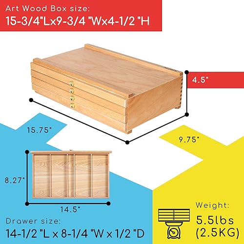 Miniatura 2 de MEEDEN Caja de almacenamiento para suministros de artista con 4 cajones - Caja portátil plegable multifunción de madera de haya para lápices