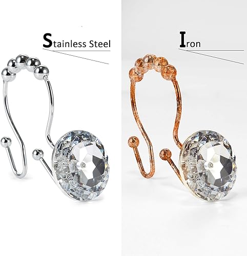 Miniatura 4 de Goowin Ganchos para cortina de ducha, 12 anillos de cortina de ducha de cristal, de acero inoxidable a prueba de óxido, ganchos de ducha dobles para