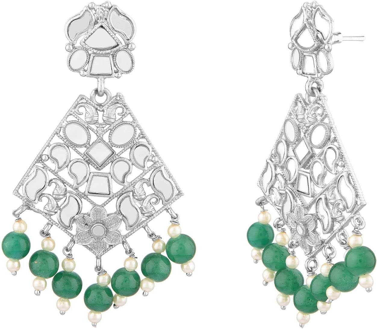 Efulgenz Crystal Glass Stone Earrings Faux Pearl Beads Dangle Chandelier Earring Set Indian Oxidized Jewelry for Women