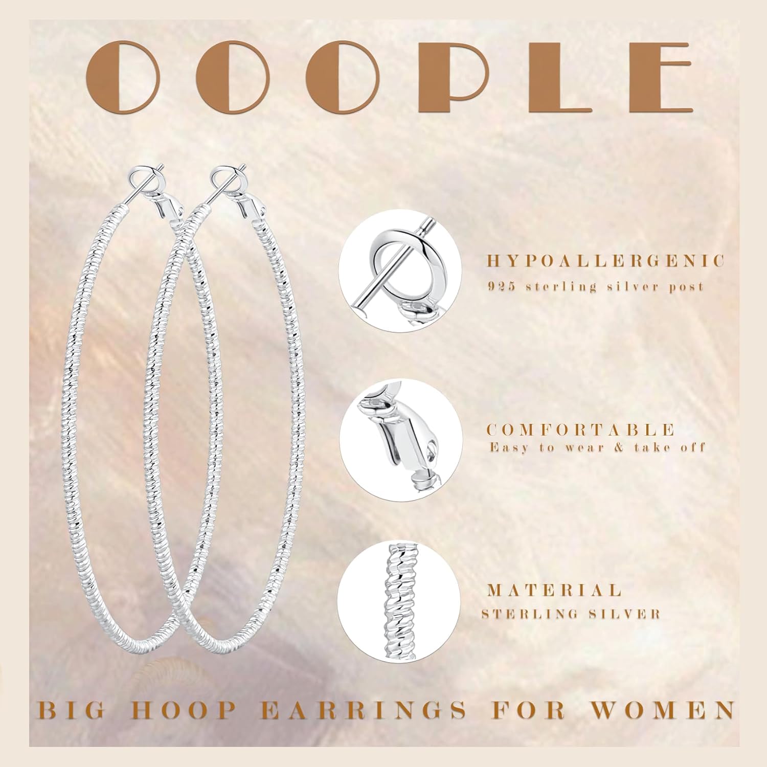 OOOPEL Gold Hoops Earrings for Women, 14k Real Gold Plated Big Earring Hoops Lightweight Earrings Hypoallergenic Large Sterling Silver Hoop Earring for Women 30MM 40MM 50MM 60MM - Image 2