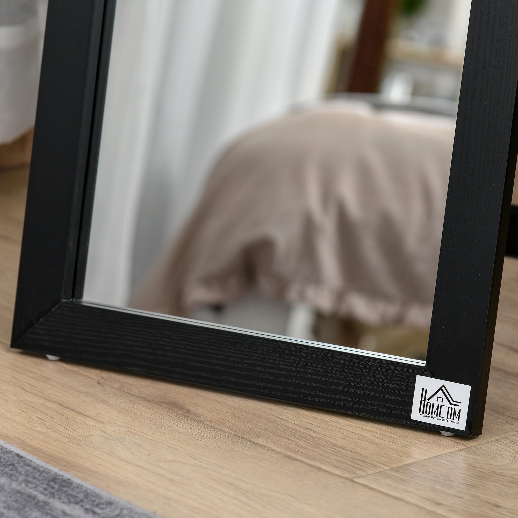 HOMCOM Espejo de Pie Cuerpo Entero Espejo Pared Rectangular con 2 Formas de Uso Moderno para Pasillo Dormitorio Sala de Estar 37x37x154 cm Negro