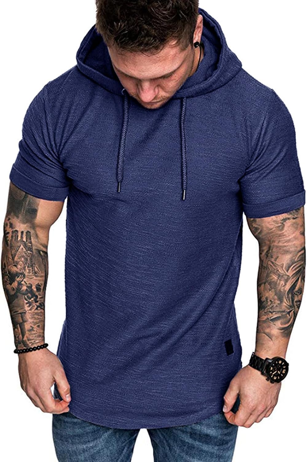 Wowcarbazole Men's Gym Hoodies Workout Sweatshirts Short Sleeve Athletic Muscle T-Shirts Pullover