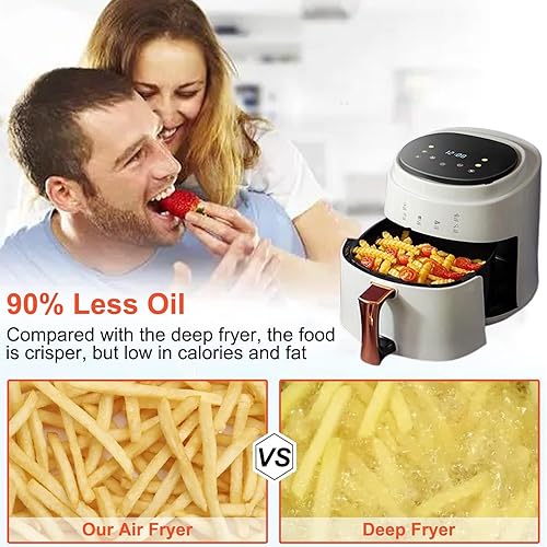 Miniatura 5 de Freidora de aire libre de aceite 8L 360  Circulación de aire rápida Cesta antiadherente Freidoras de aire blanco Temperatura de tiempo ajustable 6