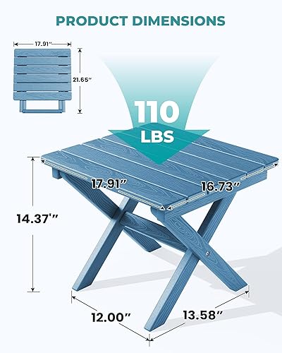 Miniatura 3 de SERWALL Mesa auxiliar plegable Adirondack, mesa pequeña portátil para exteriores, mesa auxiliar resistente a la intemperie para acampar y jardín,