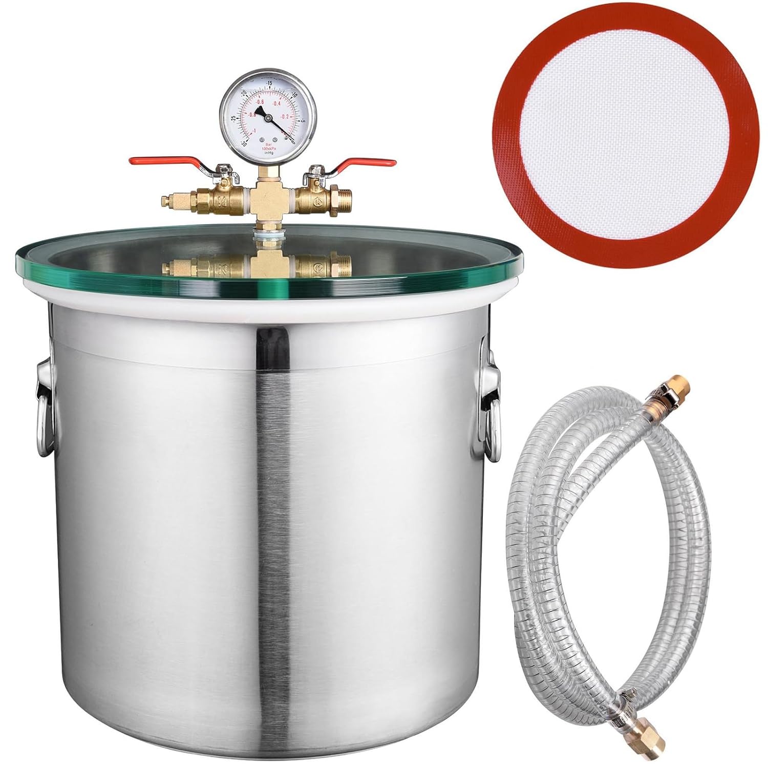 Stainless Steel Vacuum Chamber Kit with Tempered Glass Lid and Gasket Degassing Chamber for Degassing Urethane, Silicone, Epoxies, Extracting Essential Oil, Resin Casting (5 Gallon), 39VCK