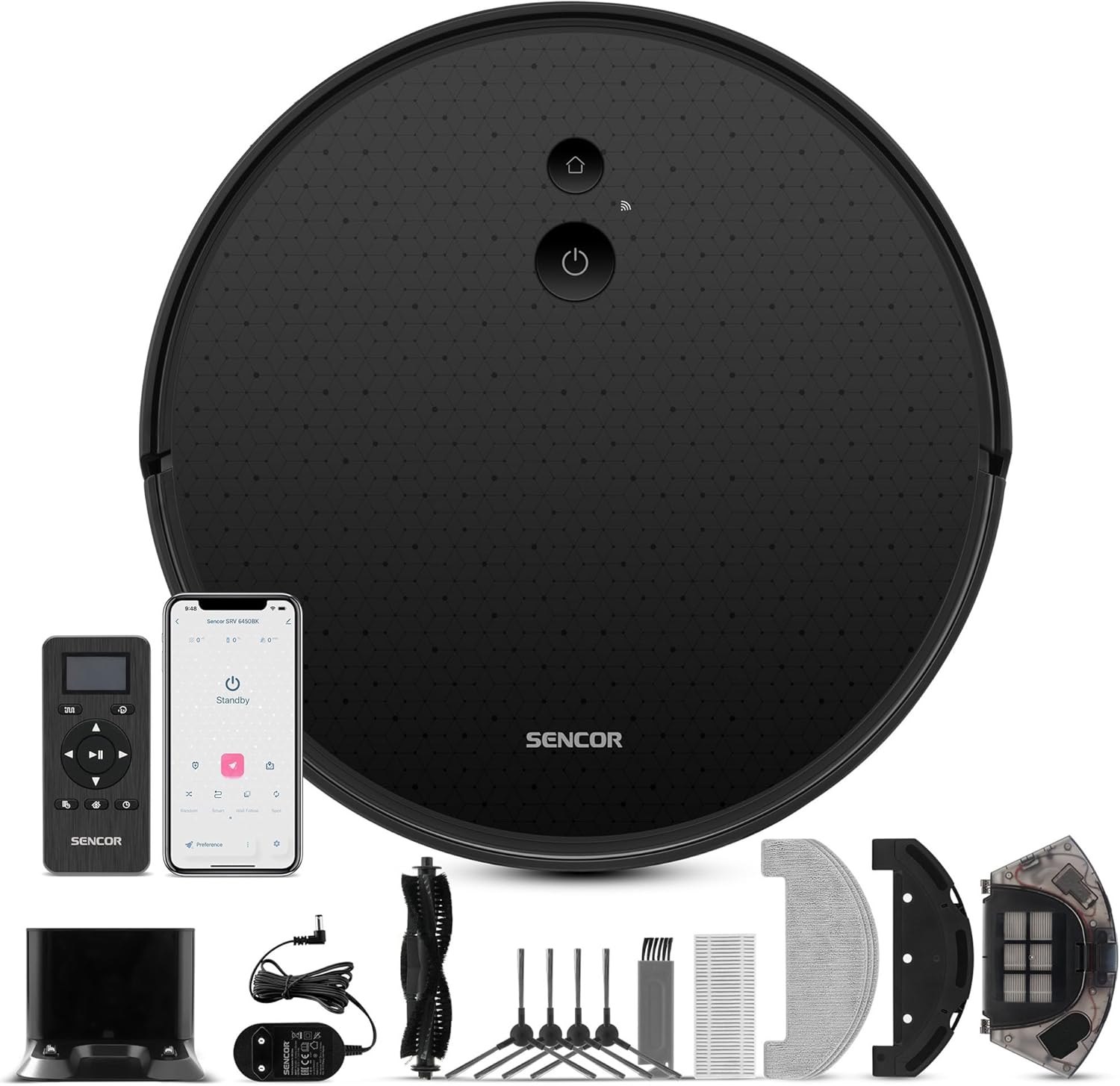 SENCOR SRV 6450BK Robot Vacuum Cleaner and all included accessories
