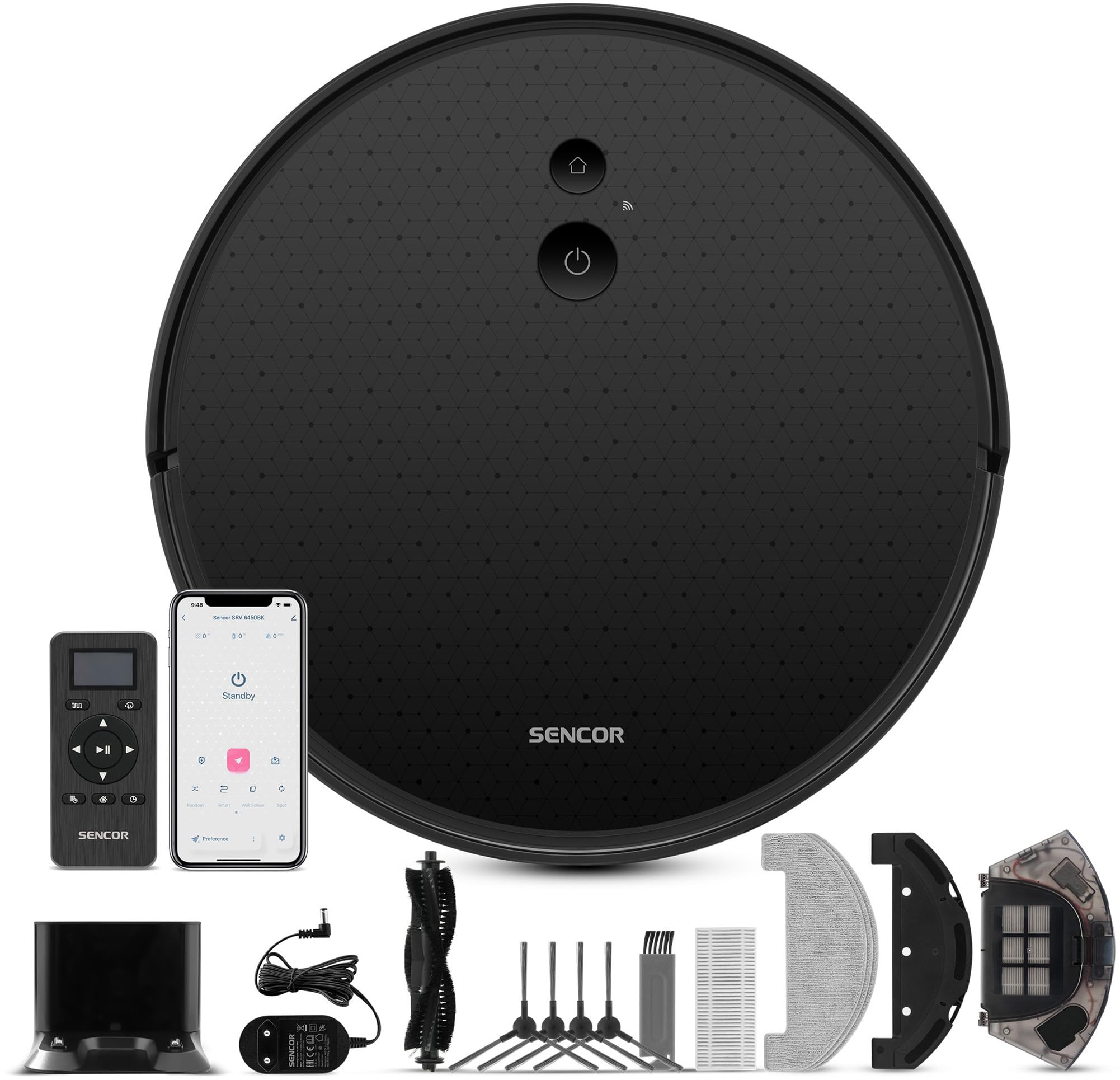 Sencor Negro Robot Aspirador Y Fregasuelos Srv 6450Bk - Ultra Potente 3000Pa, Limpieza Húmeda/Seca, Navegación Giroscópica, Silencioso, Control Intuitivo A Través De La Aplicación, Larga Autonomía