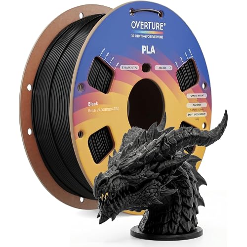 OVERTURE PLA Filament 1.75mm, Neatly Wound 3D Printer Filament 1kg Spool (2.2lbs), Dimensional Accuracy +/- 0.02 mm, Fit Most FDM 3D Printers (Black 1-Pack)