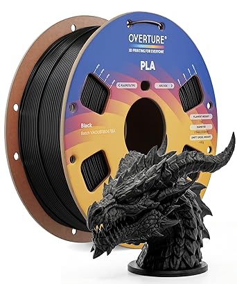 OVERTURE PLA Filament 1.75mm, Neatly Wound 3D Printer Filament 1kg Spool 2.2lbs, Dimensional Accuracy +/- 0.02 mm, Fit Most FDM 3D Printers Black 1-Pack