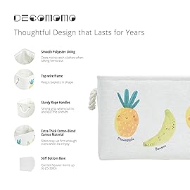 DECOMOMO Toy Storage Baskets for Shelves - 25.5L Kids Storage Bin for Nursery Dcor, Baby, Laundry, Toys (Fruit Print, Large - 3 Pack)