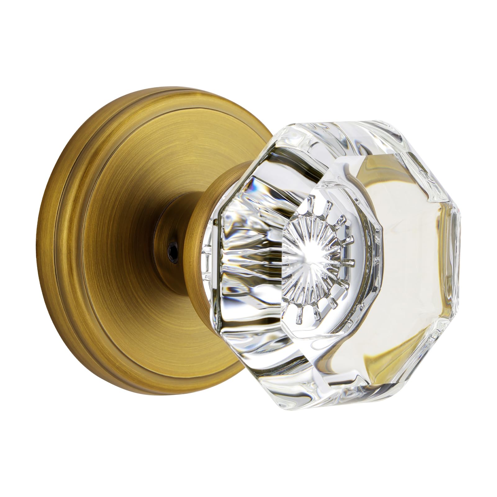 CLCTK Antique Brass Crystal Door Knobs Interior, Vintage Passage Glass Door Knobs Octagon Round for Hall Closet — image 1