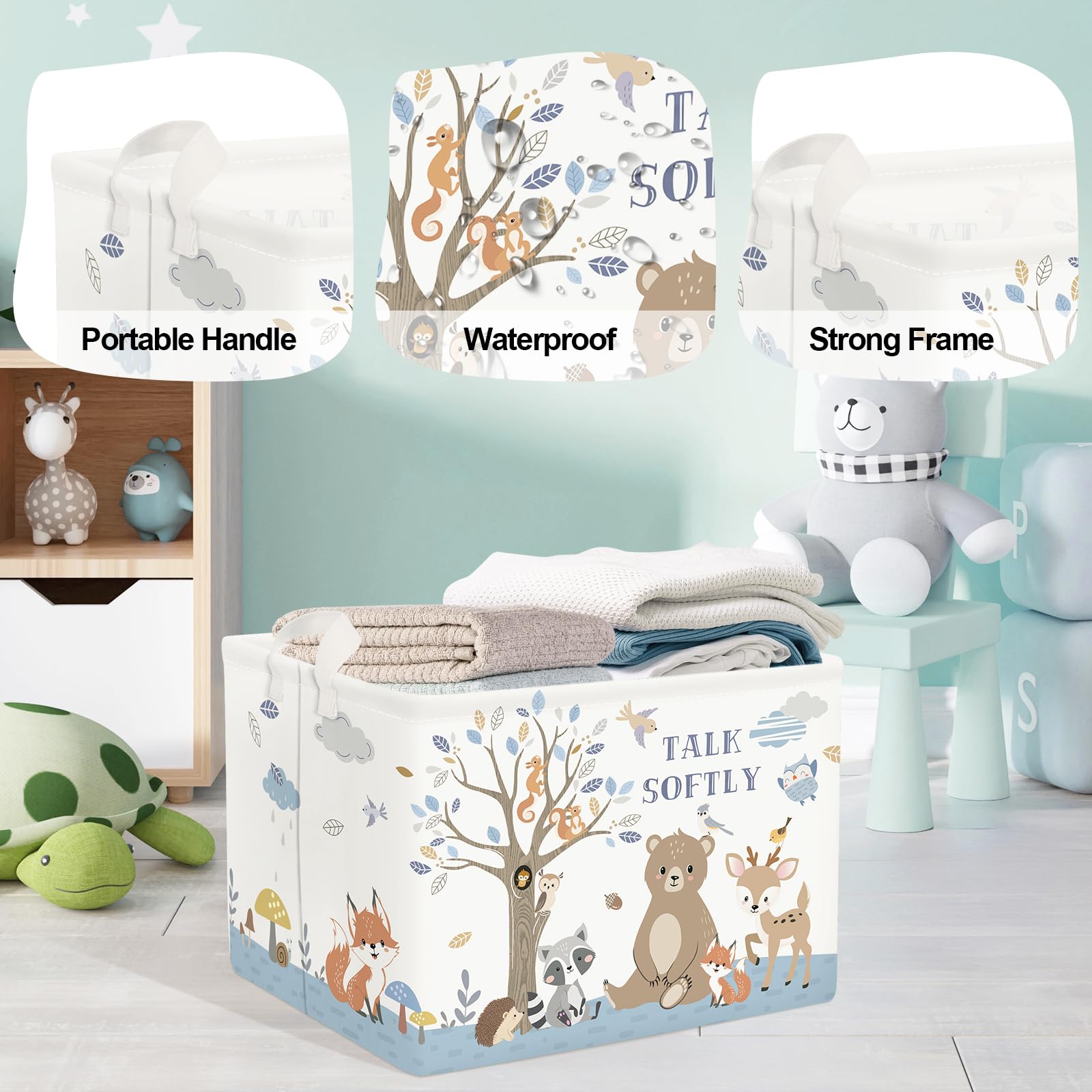 HUUMONSS Woodland Animals Baby Laundry Hamper Collapsible Clothes Kids Storage Basket Large Bear Deer Boys Girls Gift Toy Box Bin for Nursery Room Grey - Image 4