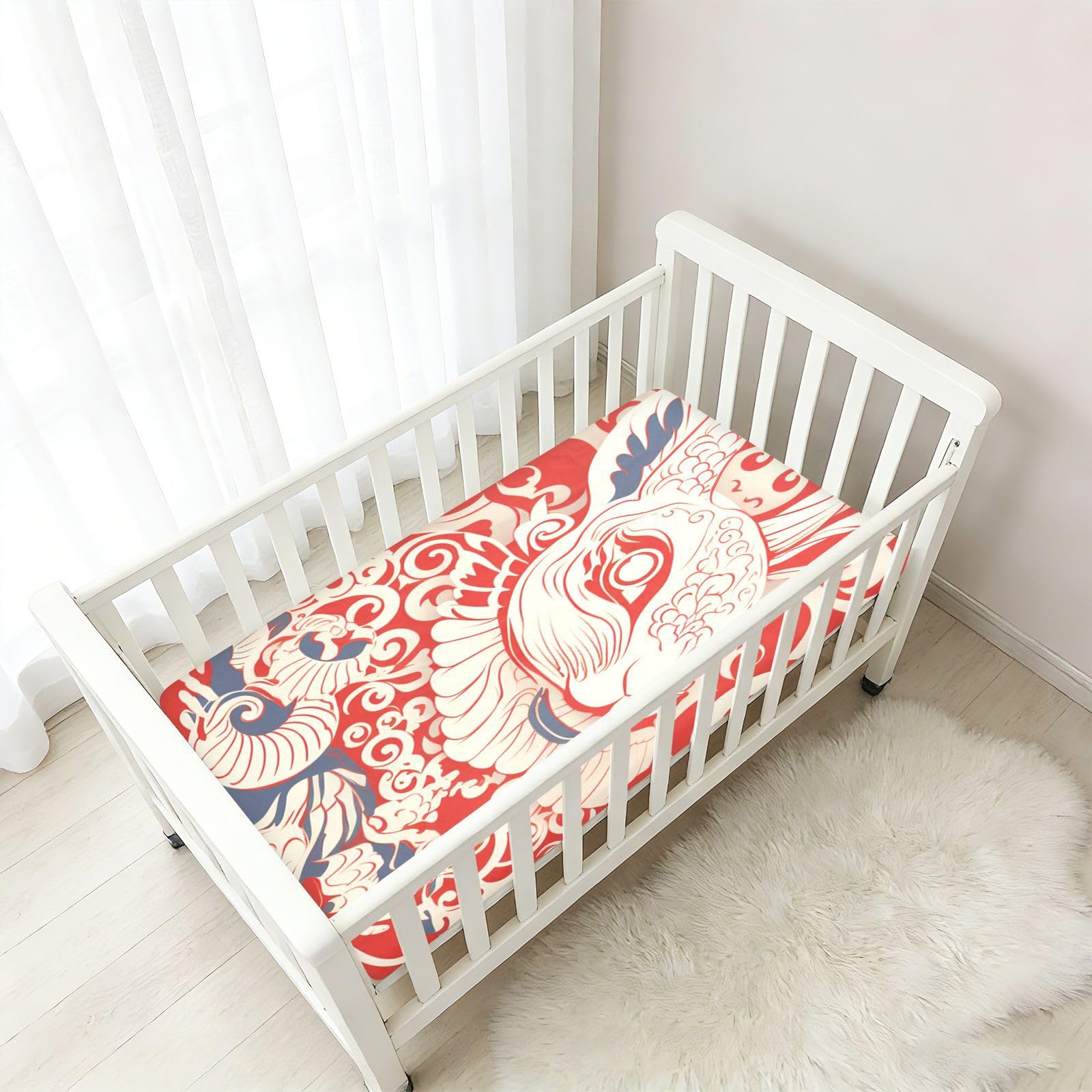Conejito De Estilo Chino Sábana de Cuna para Niños Pequeños,Sábanas de Algodón Suave para Bebés Aptas para Colchón Corralito