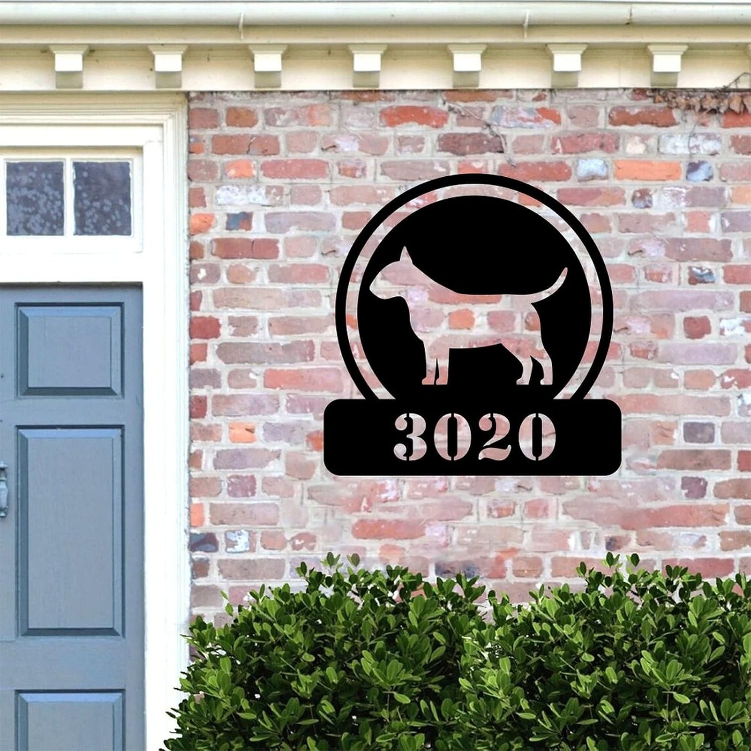 SILYHEART Custom Metal House Numbers Wall Art Modern Address Plaque Sign Personalised Yard Mailbox Sign with Dog Funny Dogue De Bordeaux Wall Mounted Sign Pet Owner Gift New Home Gift 18in