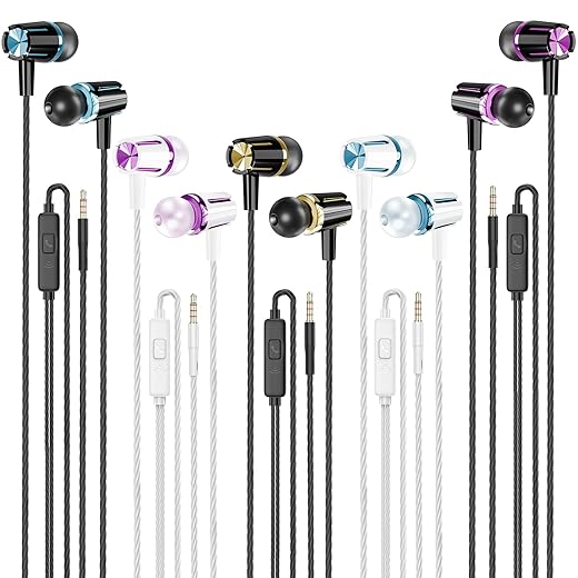 Rayleigh Wired Earbuds 5 Pack, Earbuds Headphones with Microphone, Earphones with Heavy Bass Stereo Noise Blocking, Compatible with iPhone and Android Devices, iPad, MP3, Fits All 3.5mm Devices