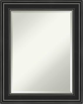 Amanti Art Black Wall Mirror 30x24 Ridge Black Rectangle Bathroom Mirror for Wall Decor Living Room, Medium Traditional Frame, Hangs Horizonally and Vertically, Bathroom Decor, Beveled Edge