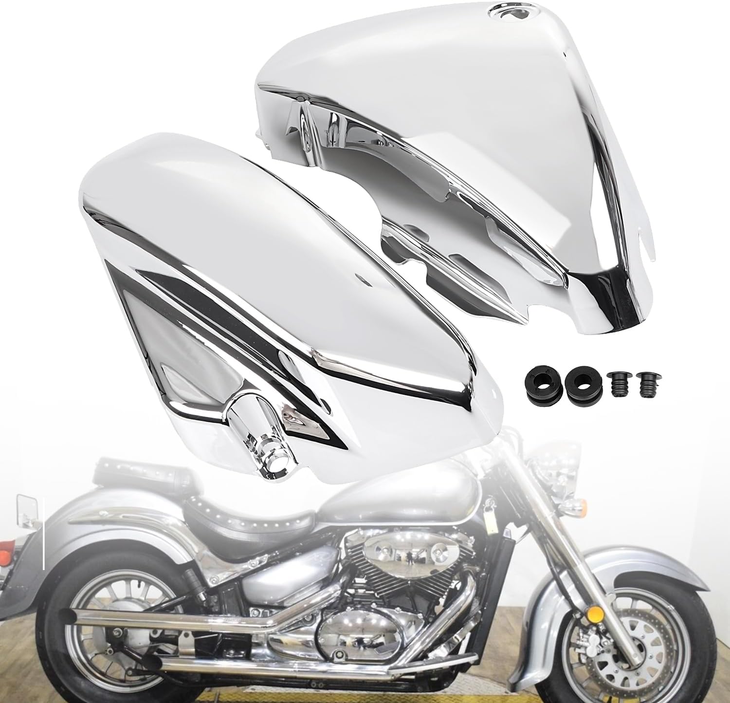Chrome Battery Side Covers Left Right Motorcycle Battery Side Panel fit for Suzuki Boulevard Voluisa C50 VL800
