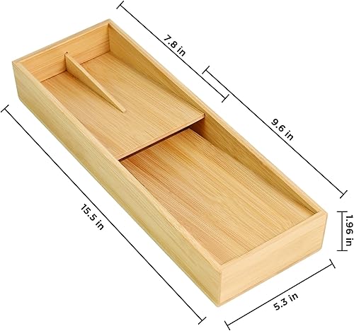 Miniatura 5 de Ollieroo Organizador de cajones de cubiertos de bambú, organizador de cajones de cocina compacto para cubiertos, soporte de utensilios para