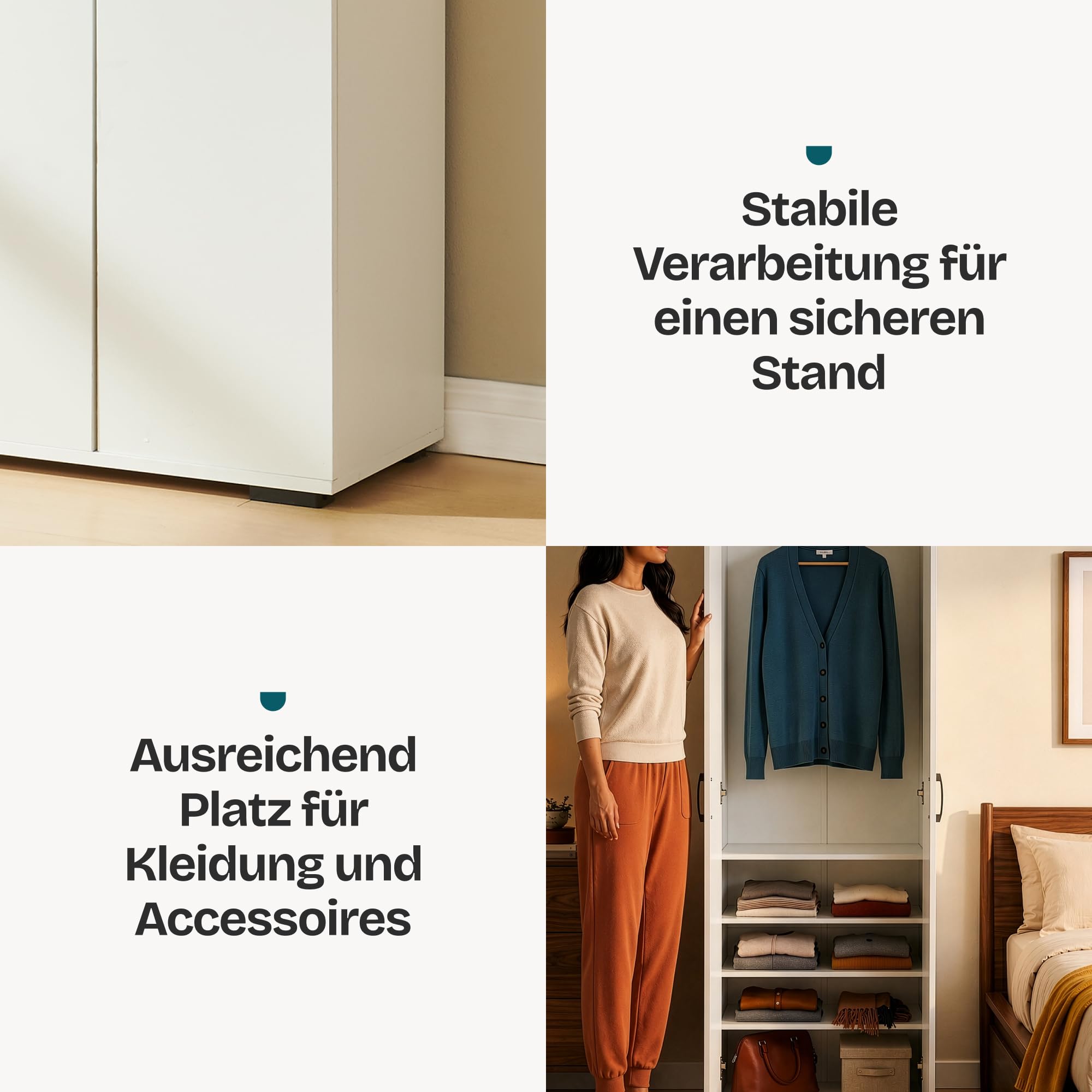 [en.casa] Kleiderschrank Chalvefted mit Kleiderstange 4 Fächer 2 Türen Kleiderständer Schrank Garderobenschrank Schlafzimmer Garderobe 175 x 60 x 35 cm Weiß