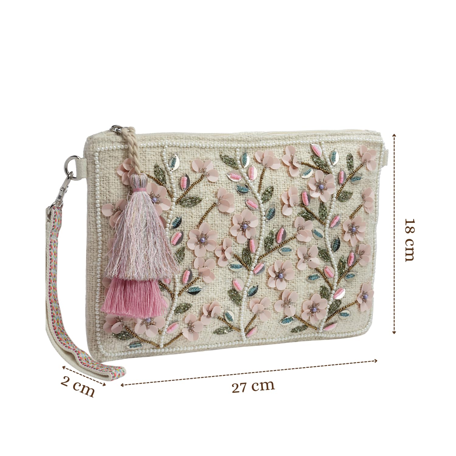 Anekaant Boho Sling Bag for Women | Ethnic Handmade Embroidered Cotton Sling Bag with Floral Bead Work & Tassels | Party Embellished Crossbody Bag 3
