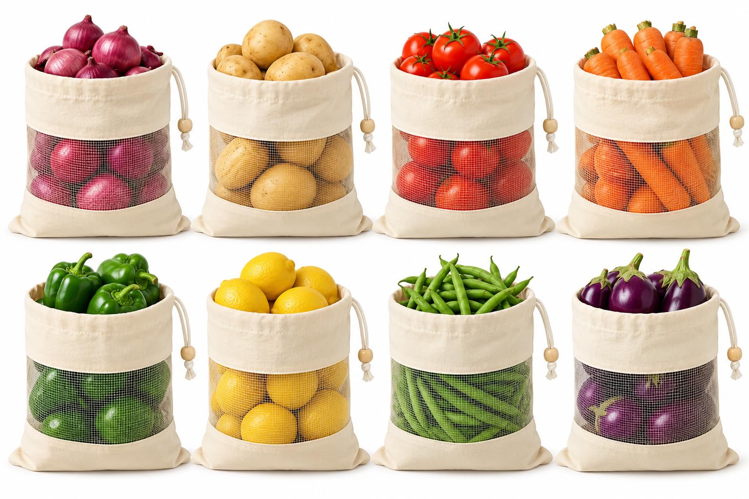 Organic Cotton Produce Bags - Reusable & Washable -2
