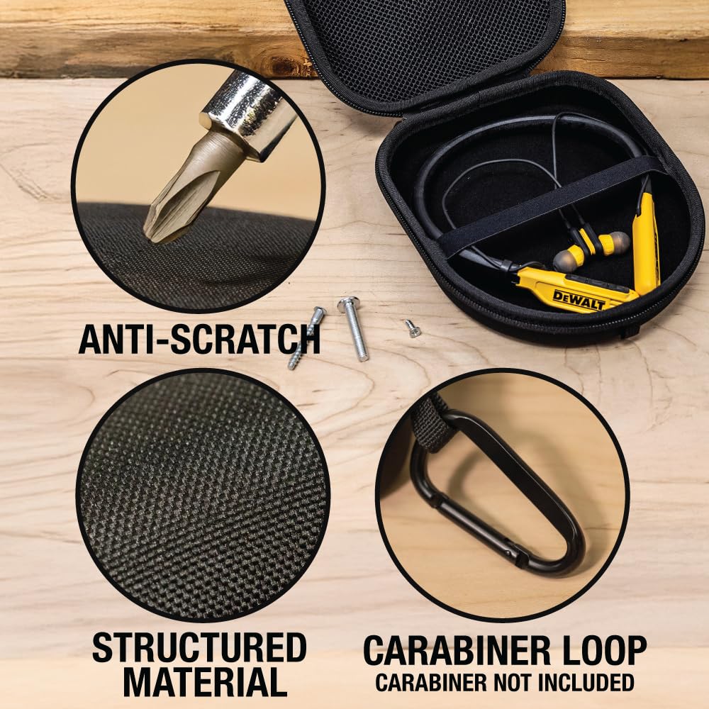 DEWALT Custodia protettiva per cuffie Pro Max, compatta e leggera, con custodia rigida in EVA, antiurto, impermeabile, interno morbido e tasca per accessori