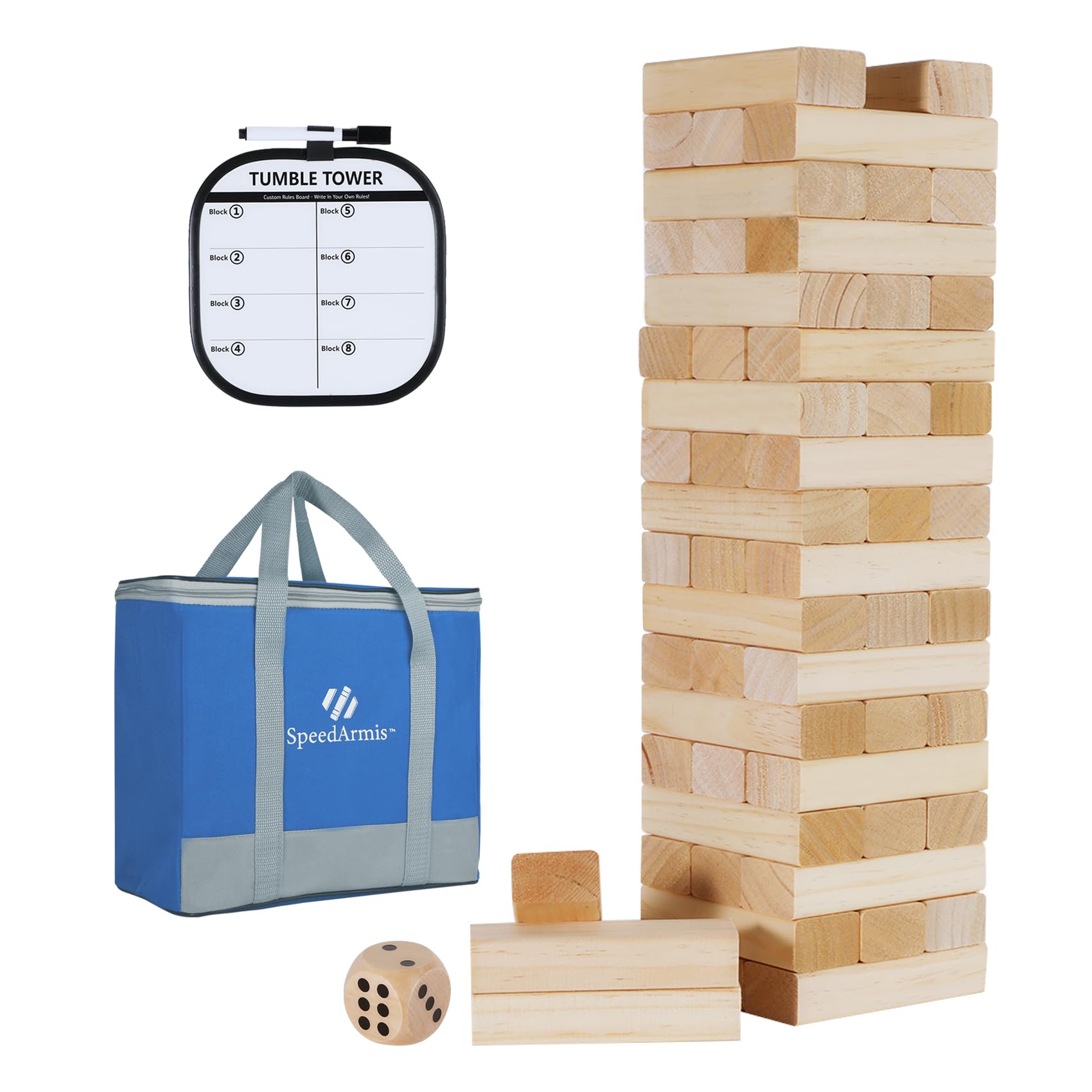 SpeedArmis Giant Tumble Tower, 56 PCS Wooden Stacking Game (Stack to 3.5FT) - Pine Stack Timber Board Play with Carrying Bag-Classic Indoor/Outdoor