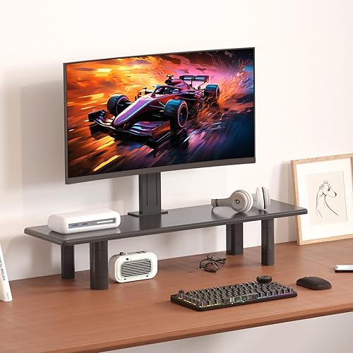 Miniatura 7 de suptek Soporte elevador de monitor doble, 32.28 pulgadas para monitor grande para 2 monitores, soporte de monitor de computadora, estante de madera