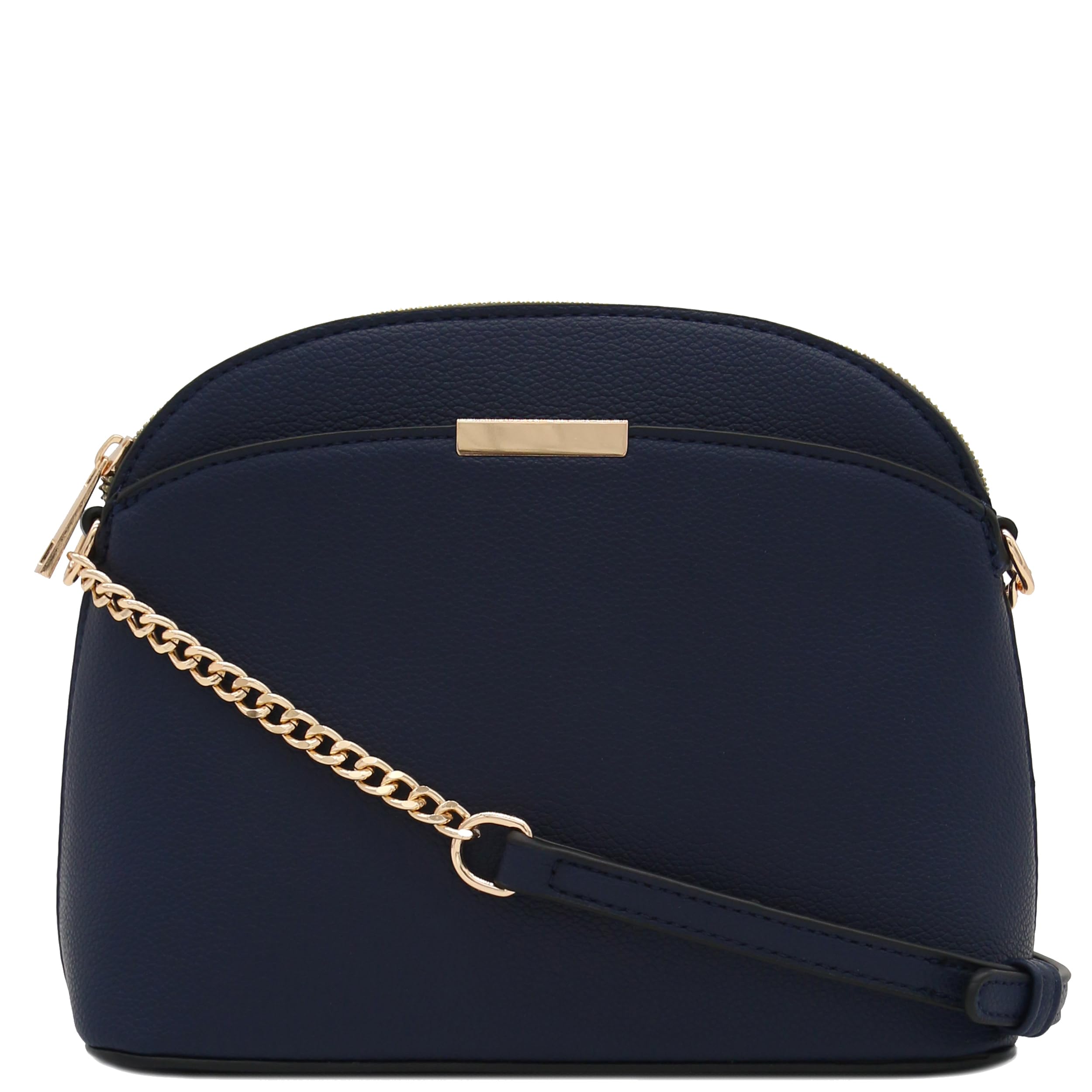 FashionPuzzle Faux Leather Small Dome Crossbody Bag with Chain Strap