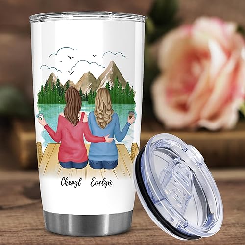 Miniatura 3 de WHIDOBE Vaso personalizado BFF (2 mujeres) personalizado de 20 onzas con Avatar, nombre  Taza de viaje para mejor amiga, regalo de amistad para