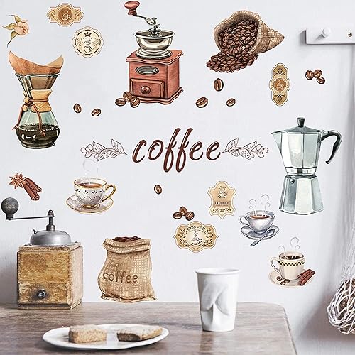 Miniatura 3 de TOARTI Adhesivo de pared de café, calcomanías de café para cafetería, calcomanías de pared para cocina, decoración de pared de cafetería, decoración