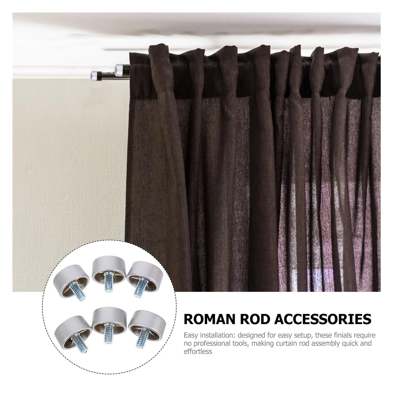 Lot de 6 embouts de tringle à rideaux décoratifs élégants pour tringle à rideaux
