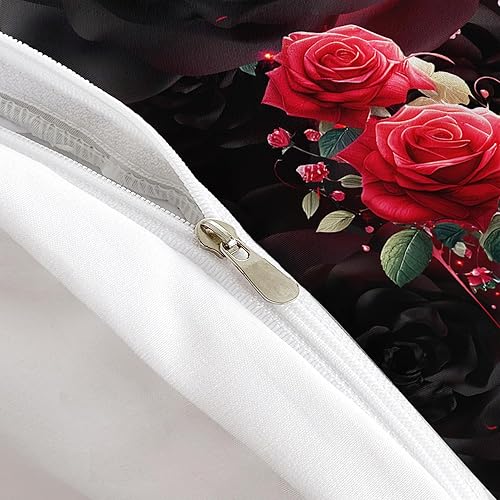 Miniatura 50 de AILONEN Juego de funda de edredón de rosa roja, tamaño King, juego de ropa de cama de delfín estrellado azul, funda de edredón romántica de San