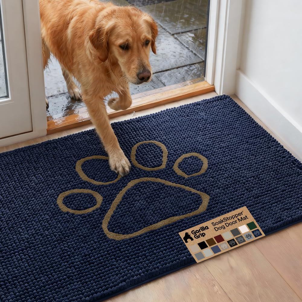 GORILLA GRIP SoakSTOPPER Dog Door Mat, Machine Wash and Dry, 48x30 Navy