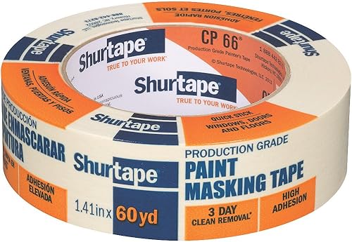 Shurtape CP 66 Contratista Grado, Cinta adhesiva de alta adherencia y pintor, 1.417 in x 180.4 ft, natural, 1 rollo (102803)