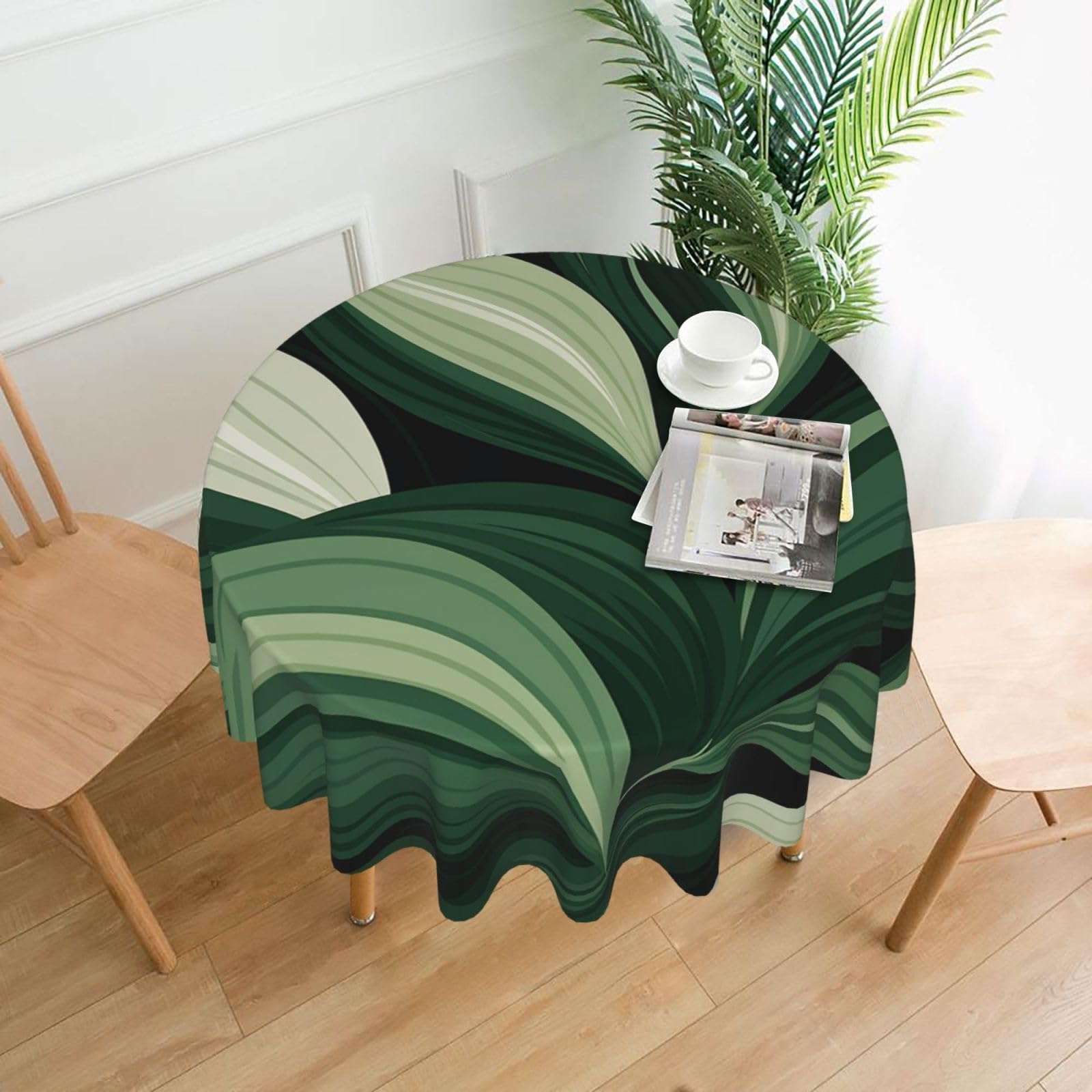 QMKFWT - Round Table Cloth Flowing Leaves Printed Dust-Proof Wrinkle Resistant Washable Polyester Table Cover for Kitchen Dining Farmhouse Picnic Indoor Outdoor (Round of 60