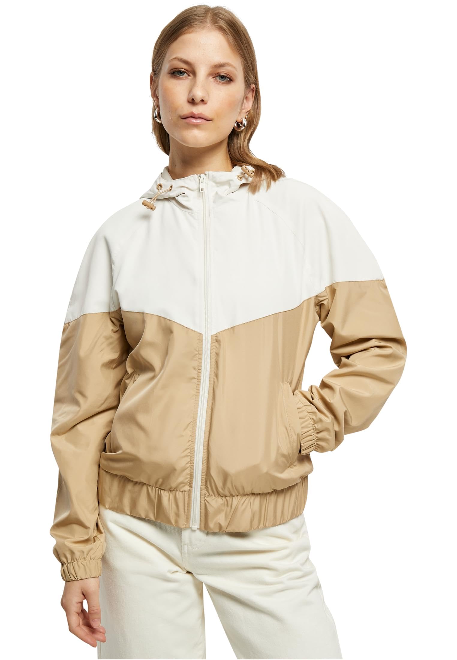 Urban Classics Women's Ladies Arrow Windbreaker Jacket, Whitesand/unionbeige,