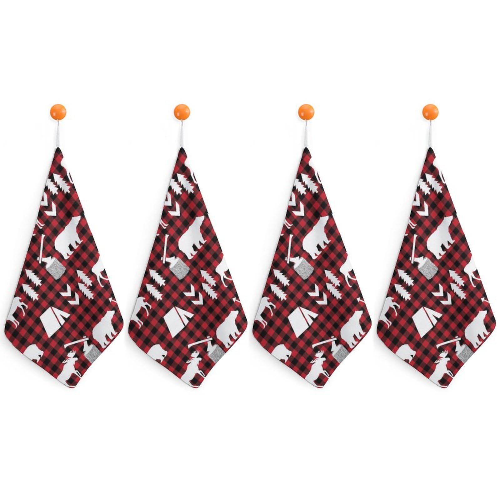 LWORZIIB 4 Piece Hanging Hand Towels, Buffalo Plaid Woodland Christmas Small Dry Hand Towel for Kitchen Bathroom